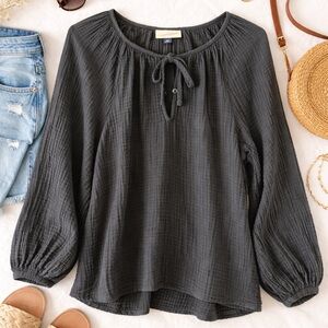 Universal Thread Black Cotton Peasant Blouse Tie Neck Size XL